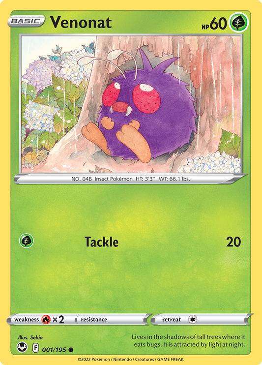 Venonat - Reverse Holo - 001/195 - Silver Tempest